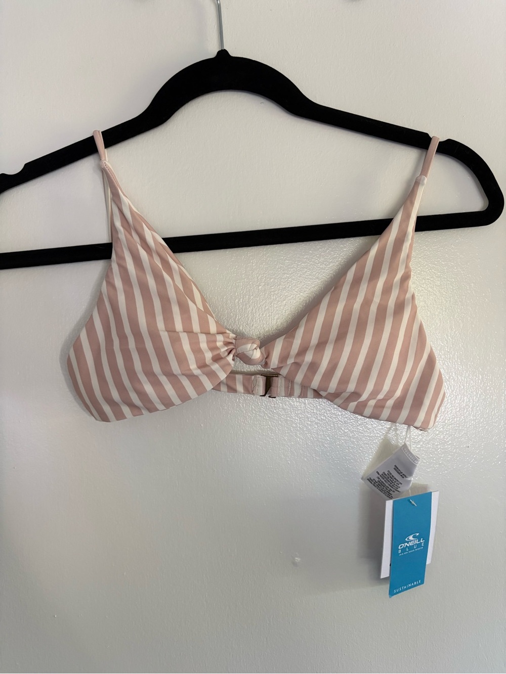O'Neill Blush Pink & White Striped Bralette with Front Ring